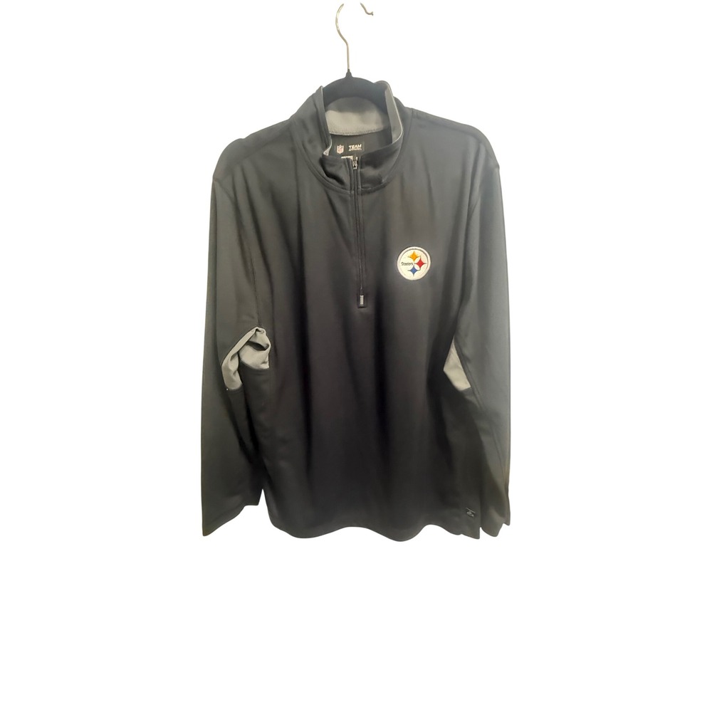 NFL Team Apparel Pittsburgh Steelers Quarter Zip Pullover Black Grey Mens Large
